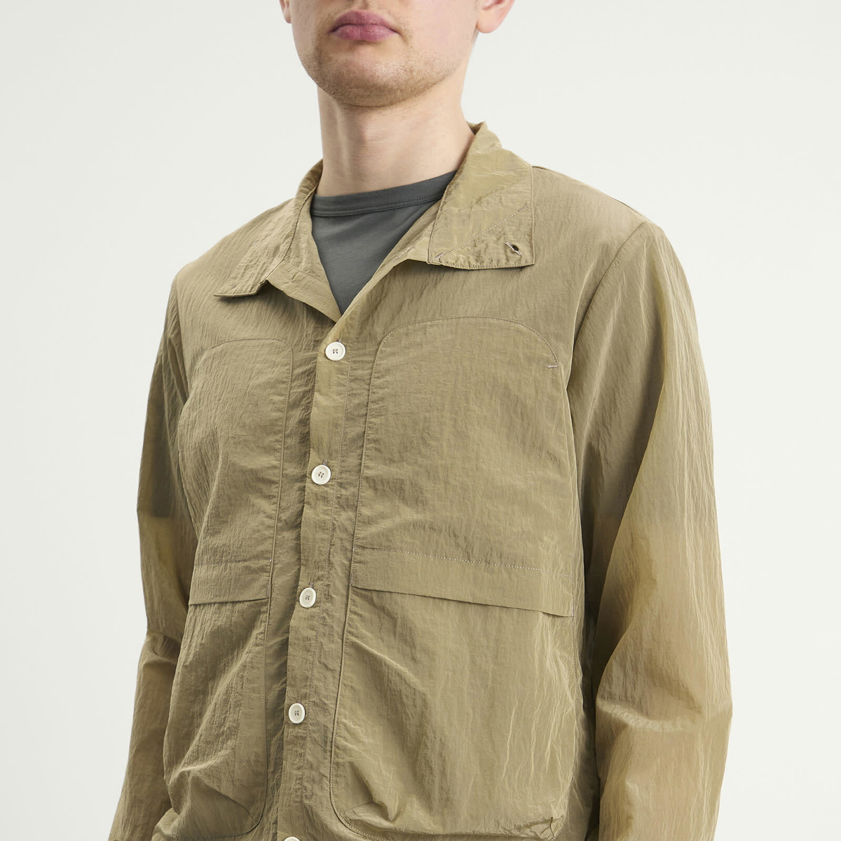 Ranra Men's Epitome Shiny Nylon Overshirt in Green