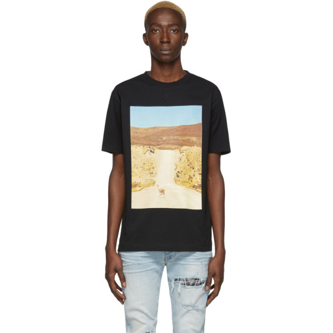 Photo: Marcelo Burlon County of Milan Black and Beige Ostrich T-Shirt