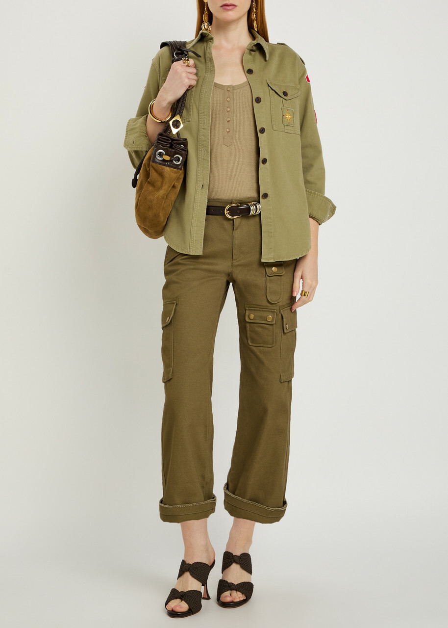 Isabel Marant Umberta Appliquéd Twill Shirt Khaki