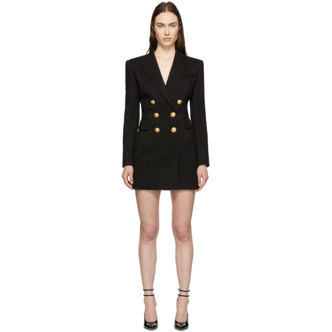 Balmain Black Virgin Wool Double-Breasted Dress Balmain