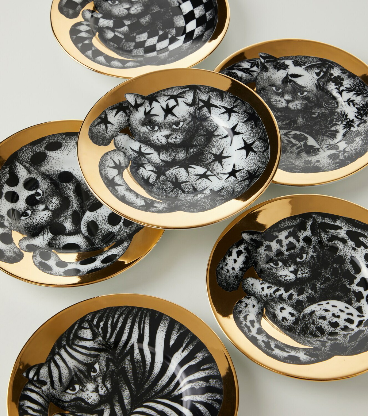 Fornasetti High Fidelity set of 6 porcelain tea cups and saucers