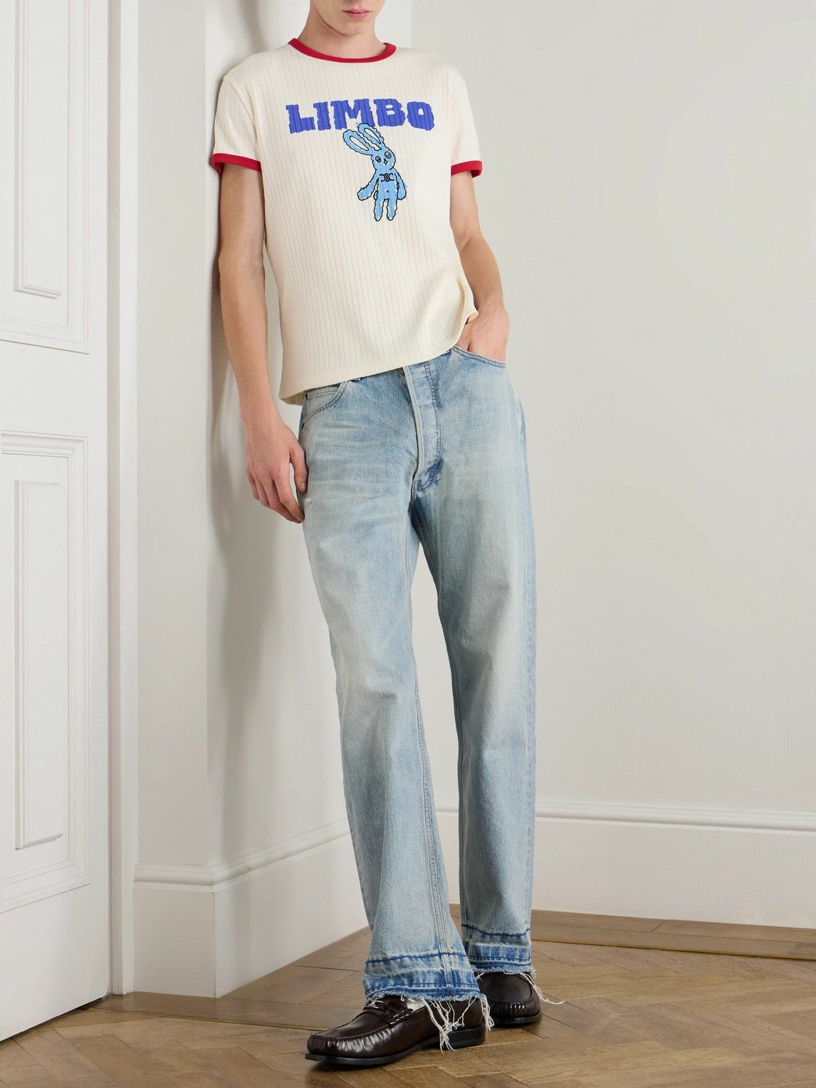 CELINE - Slim-Fit Printed Ribbed Cotton-Jersey T-Shirt - Neutrals