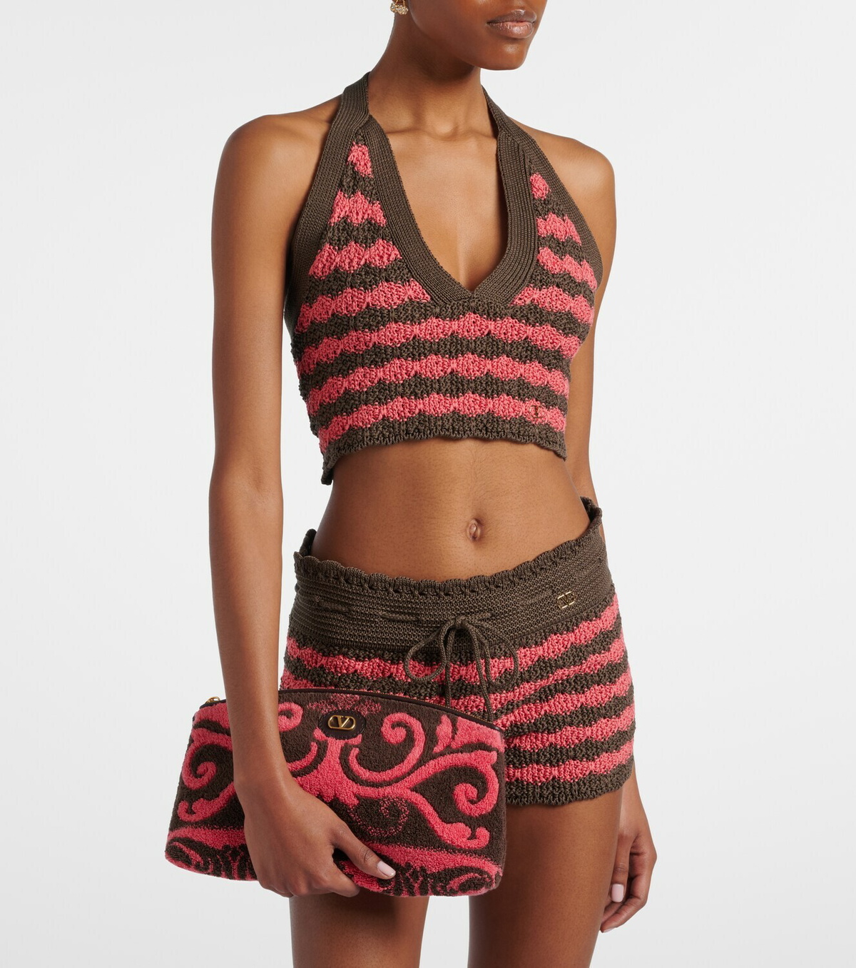 Valentino Striped knitted cotton crop top