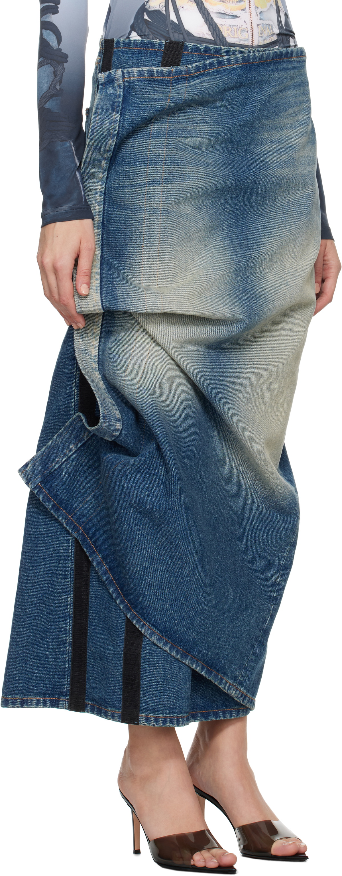 Y/Project Blue Velcro Denim Midi Skirt