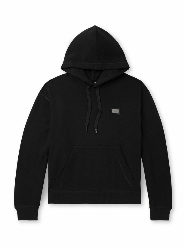 Photo: Dolce&Gabbana - Logo-Appliquéd Cotton-Jersey Hoodie - Black