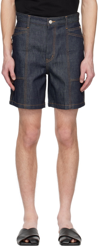 Photo: Solid Homme Indigo Vented Denim Shorts