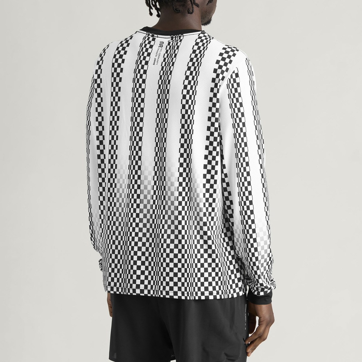 Bandit Men's Micromesh™ Long Sleeve Performance T-Shirt in Checkerboard Stripe - Stone White