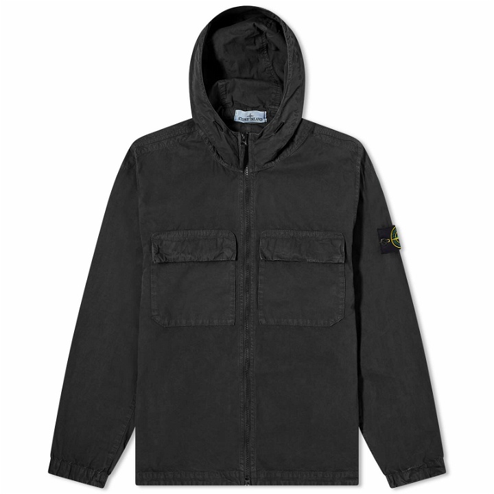 Photo: Stone Island Men's Brushed Cotton Canvas Hooded Overshirt in Black
