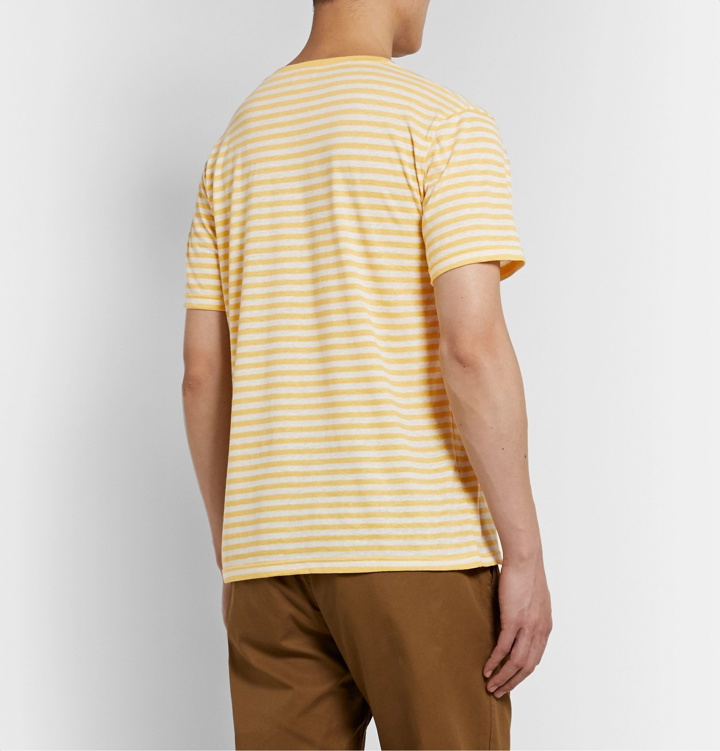 Photo: Armor Lux - Striped Slub Cotton and Linen-Blend T-Shirt - Yellow