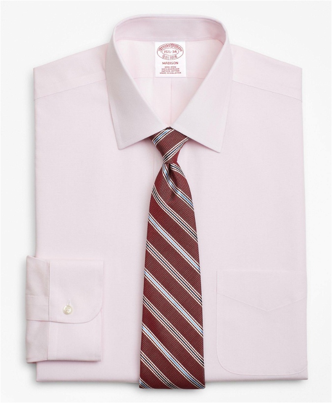 Photo: Brooks Brothers Men's Madison Relaxed-Fit Dress Shirt, Non-Iron Herringbone | Light Pink