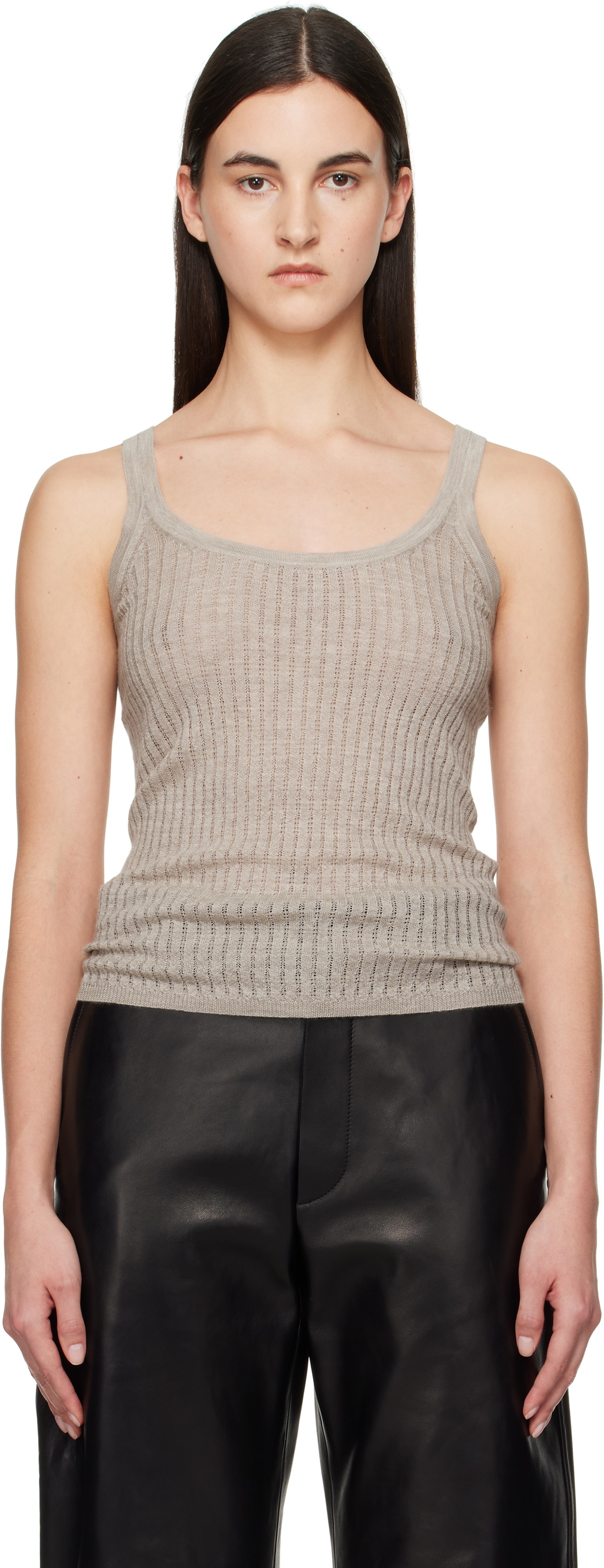 Gabriela Hearst Beige Nevin Pointelle Tank Top