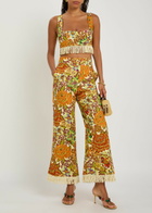 Alemais Lana Floral-print Fringed Linen Trousers Multicoloured