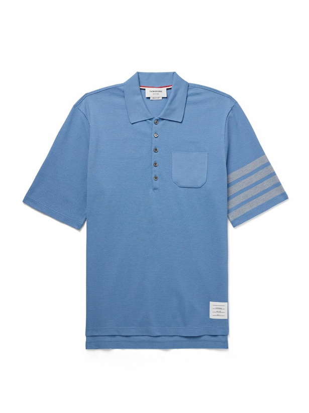 Photo: Thom Browne - Striped Cotton-Piqué Polo Shirt - Blue