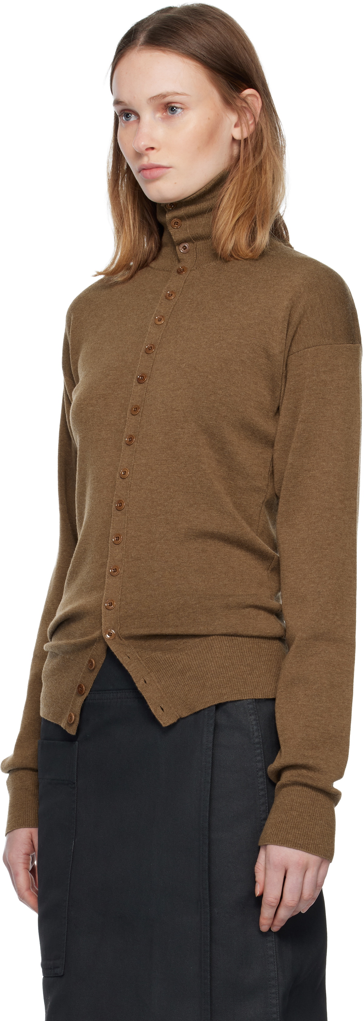 LEMAIRE Brown Buttoned Fitted Cardigan