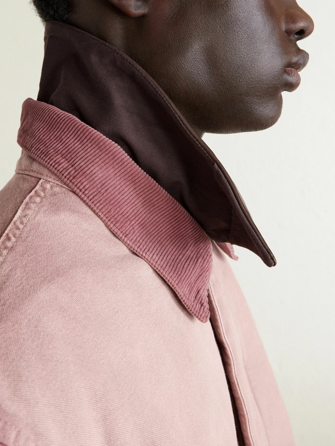 Auralee - Leather-Trimmed Garment-Dyed Organic Cotton-Canvas Jacket - Red