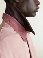 Auralee - Leather-Trimmed Garment-Dyed Organic Cotton-Canvas Jacket - Red