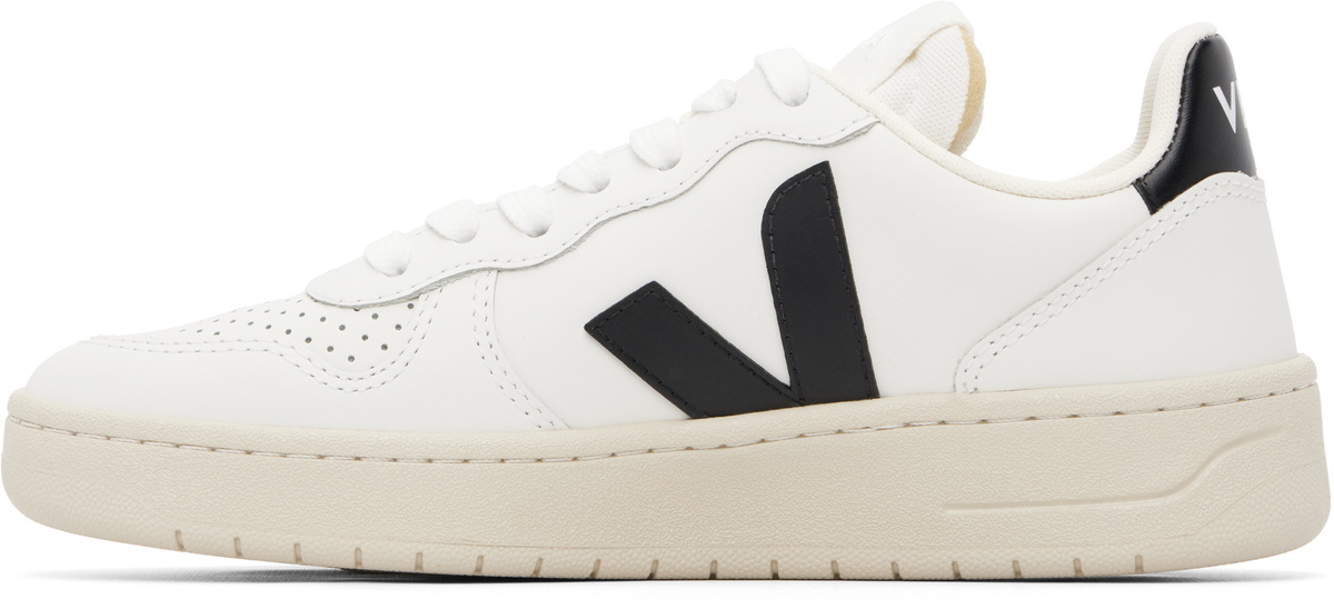 VEJA White & Black V-10 Leather Sneakers