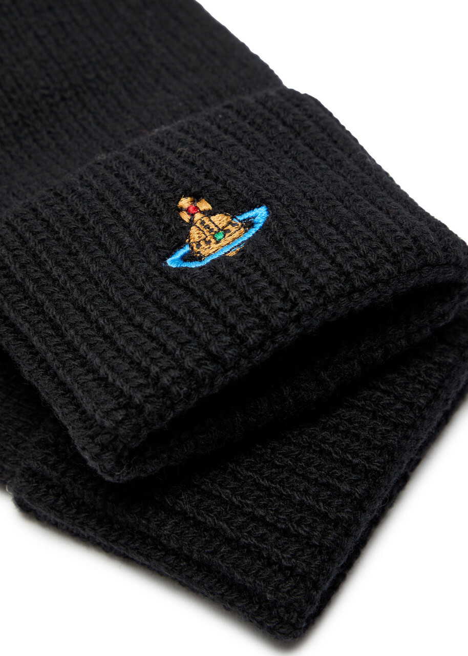 Vivienne Westwood Logo-embroidered Ribbed Wool Gloves Black