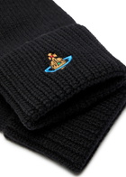 Vivienne Westwood Logo-embroidered Ribbed Wool Gloves Black