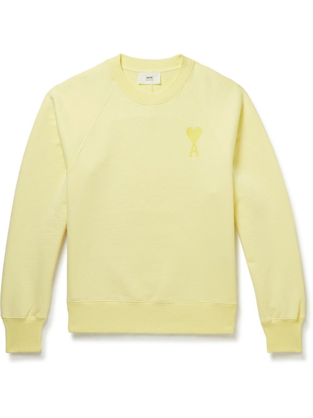 Photo: AMI PARIS - Logo-Embroidered Cotton-Jersey Sweatshirt - Yellow