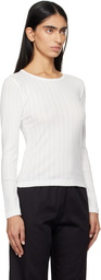 LESET White Pointelle Slim Fit Long Sleeve T-shirt