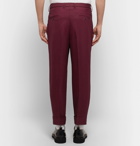 AMI - Slim-Fit Tapered Pleated Stretch-Twill Trousers - Burgundy