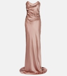 The Sei Ruched strapless silk satin corset dress