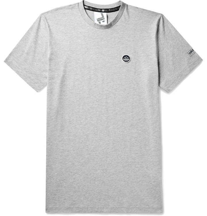 Photo: adidas Consortium - SPEZIAL Logo-Detailed Mélange Cotton-Jersey T-Shirt - Gray