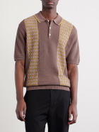 Beams Plus - Jacquard-Knit Ramie and Cotton-Blend Polo Shirt - Brown
