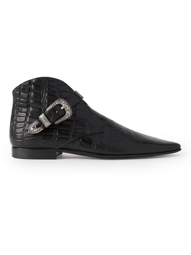 Photo: SAINT LAURENT - Dixon Croc-Effect Leather Boots - Black