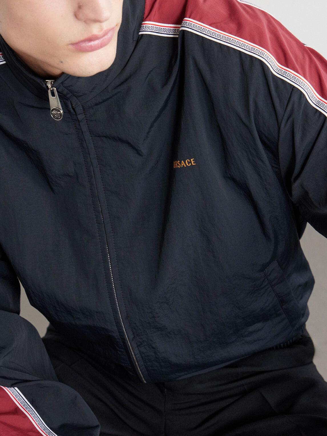Versace - Logo-Embroidered Shell Jacket - Black