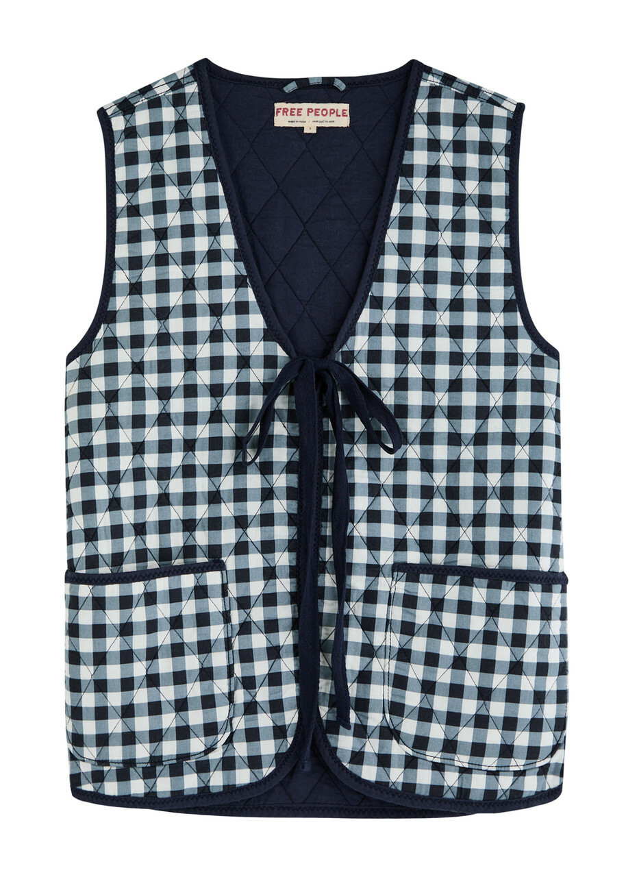 Free People Claudine Gingham Cotton Gilet Navy