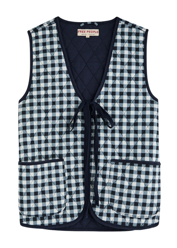 Photo: Free People Claudine Gingham Cotton Gilet Navy