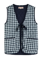 Free People Claudine Gingham Cotton Gilet Navy