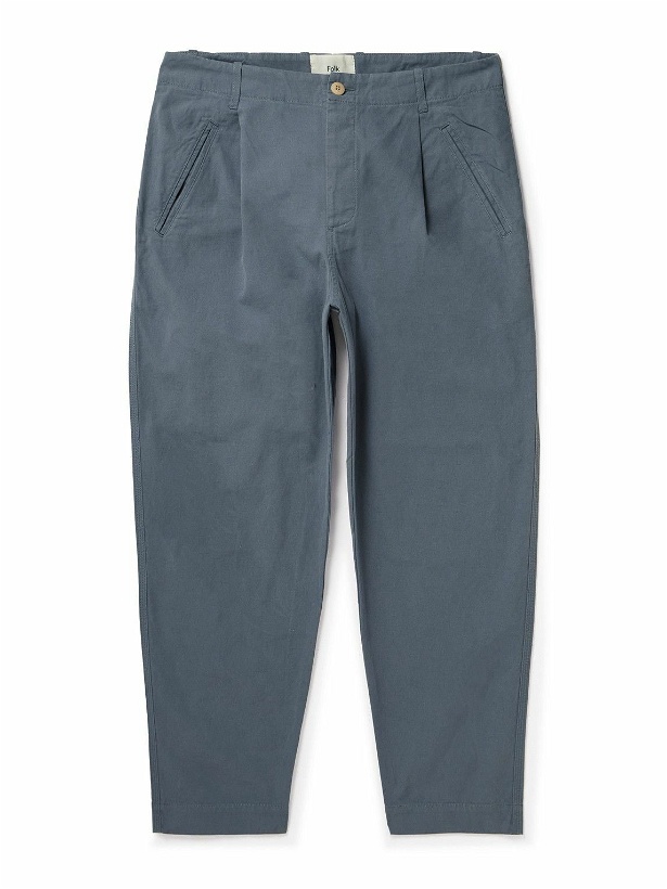 Photo: Folk - Assembly Garment-Dyed Pleated Cotton-Canvas Trousers - Blue