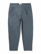 Folk - Assembly Garment-Dyed Pleated Cotton-Canvas Trousers - Blue