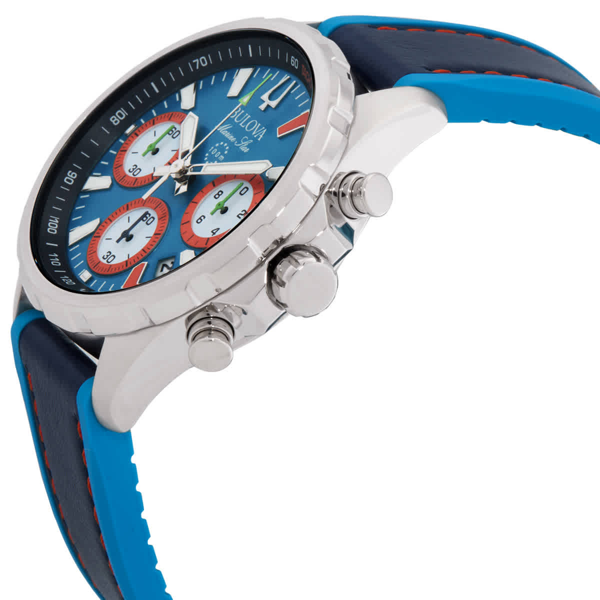 Bulova Marine Star E1 Team Miami Chronograph Quartz Blue Dial Mens Watch 96B460
