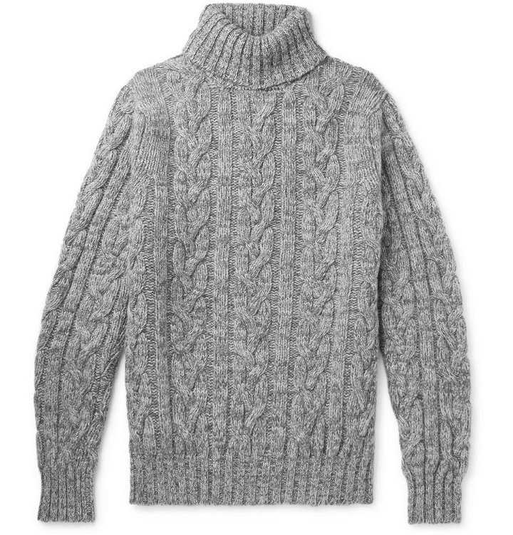 Photo: Kingsman - Cable-Knit Wool and Cashmere-Blend Rollneck Sweater - Gray