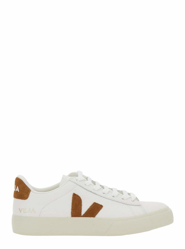 Photo: Veja campo White Low Top Sneakers With Contrasting Heel With Logo Lettering And Logo Patch On The Side In Leather Unisex