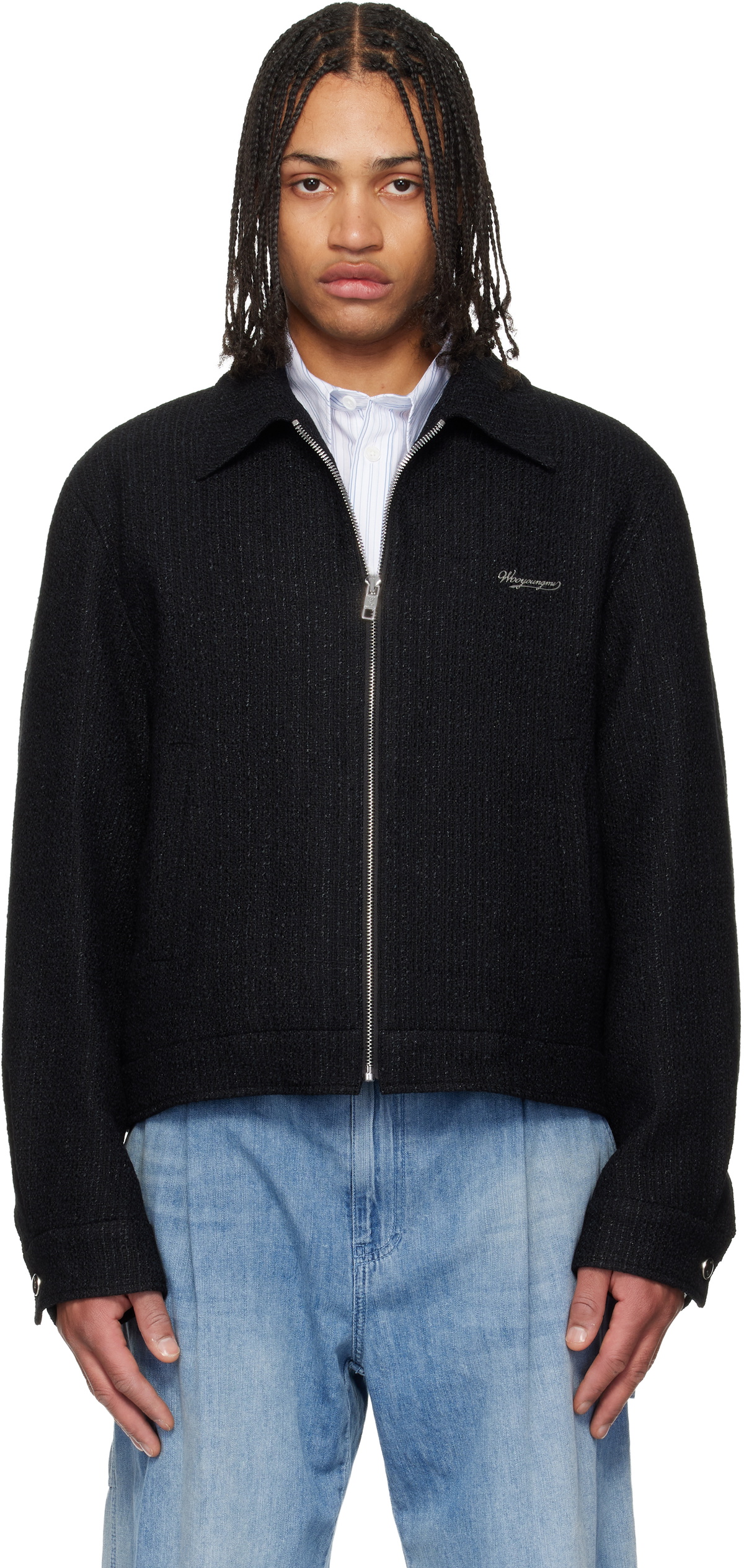 WOOYOUNGMI Black Tweed Zip-Up Jacket