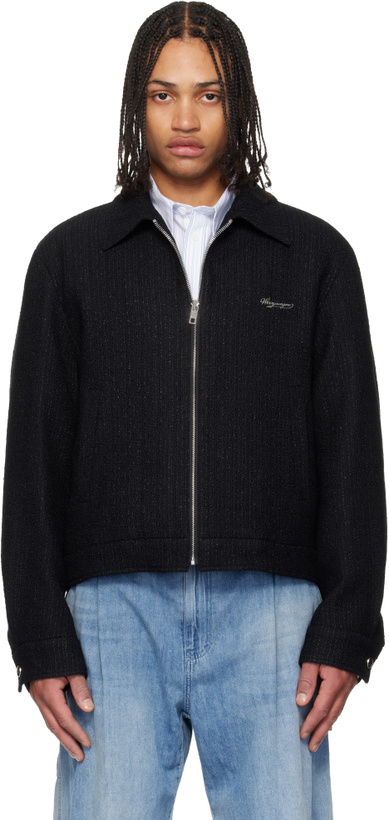 Photo: WOOYOUNGMI Black Tweed Zip-Up Jacket