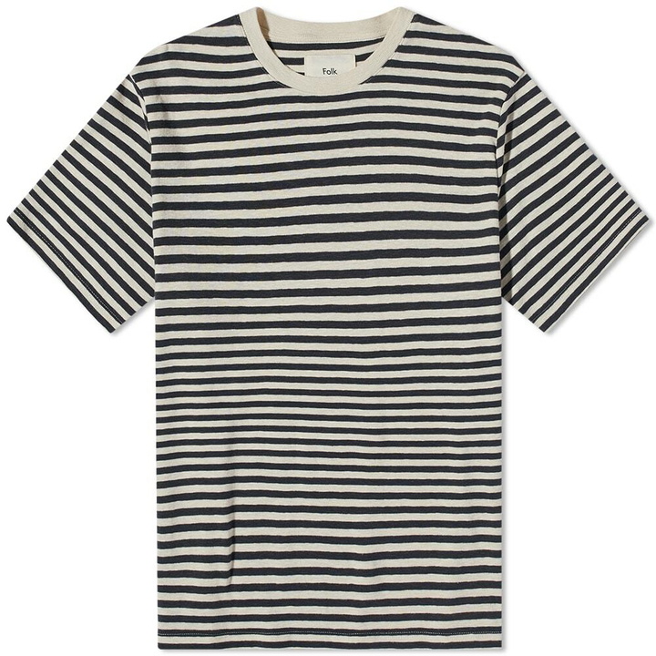 Photo: Folk Men's Classic Stripe T-Shirt in Soft Black/Ecru