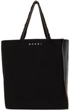 Marni Black Leather & Canvas Soft Museo Tote