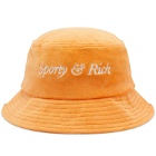 Sporty & Rich Italic Logo Velour Bucket Hat in Peach/White
