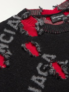 BALENCIAGA - Distressed Intarsia Wool-Blend Sweater - Black