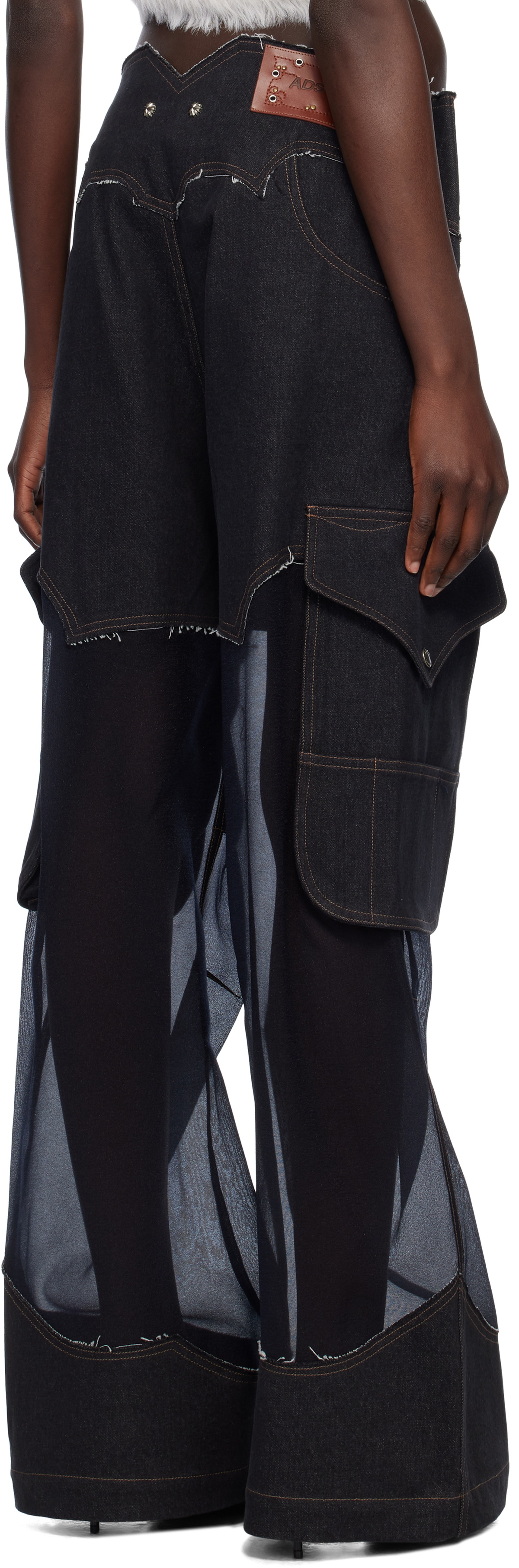 Andersson Bell Black Sheer Denim Cargo Pants