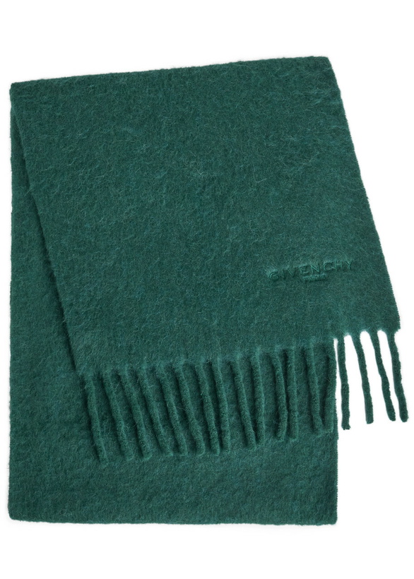 Photo: Givenchy Logo-embroidered Fringed Alpaca-blend Scarf - Dark Green - One Size