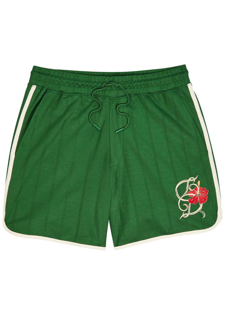 DRÔLE DE Monsieur Hibiscus Embroidered Jersey Shorts Dark Green