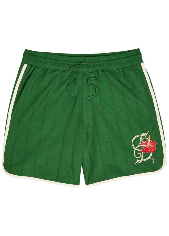 Photo: DRÔLE DE Monsieur Hibiscus Embroidered Jersey Shorts Dark Green