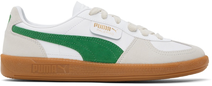Photo: PUMA Off-White & Green Palermo Leather Sneakers